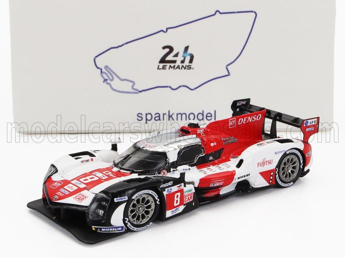 TOYOTA GR010 3.5L TURBO HYBRID V6 TEAM TOYOTA GAZOO RACING #8 WINNER 24H LE MANS 2022 S.BUEMI - B.HARTLEY - R.HIRAKAWA, WHITE RED GREY (ДЛИНА МОДЕЛИ 3-5 СМ)
