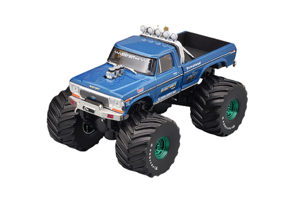 FORD F-250 MONSTER TRUCK BIGFOOT #1 1974 BLUE (КОЛЕСА 66 ДЮЙМОВ)(GREENLIGHT!!! ЗЕЛЕНЫЕ КОЛЁСА!!!)