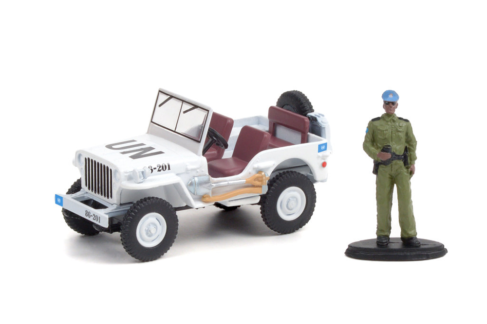JEEP WILLYS MB 4X4 "UNITED NATIONS" С ФИГУРКОЙ 1973 (ДЛИНА МОДЕЛИ 6-10 СМ)