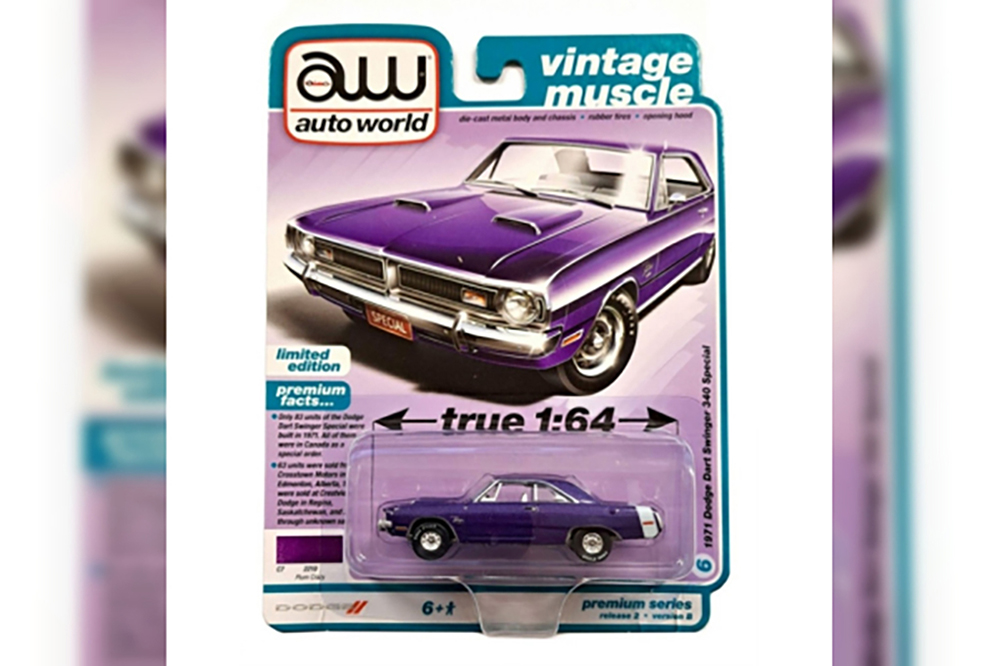 DODGE DART SWINGER 340 SPECIAL (1971), PLUM CRAZY (ФИОЛЕТОВЫЙ) (ДЛИНА МОДЕЛИ 6-10 СМ)