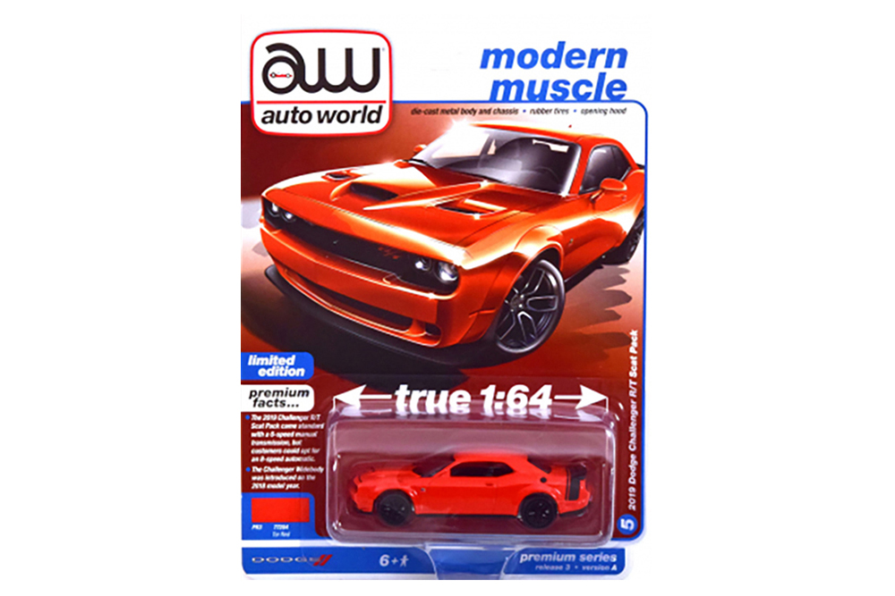 DODGE CHALLENGER R/T SCAT PACK (2019), RED BLACK (ДЛИНА МОДЕЛИ 6-10 СМ)