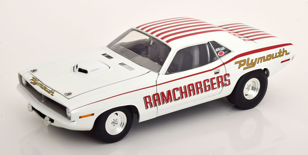 PLYMOUTH HEMI CUDA RAMCHARGERS 1970 WHITE RED