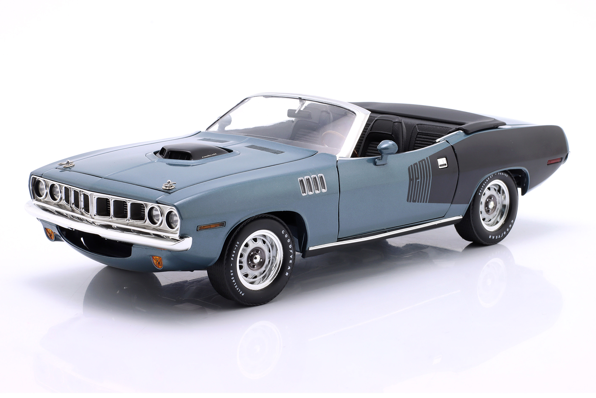 PLYMOUTH HEMI CUDA CONVERTIBLE WINCHESTER YEAR 1971 GRAY / BLUE / ПЛИМУТ ХЕМИ КУДА КАБРИОЛЕТ ВИНЧЕСТЕР СЕРЫЙ СИНИЙ
