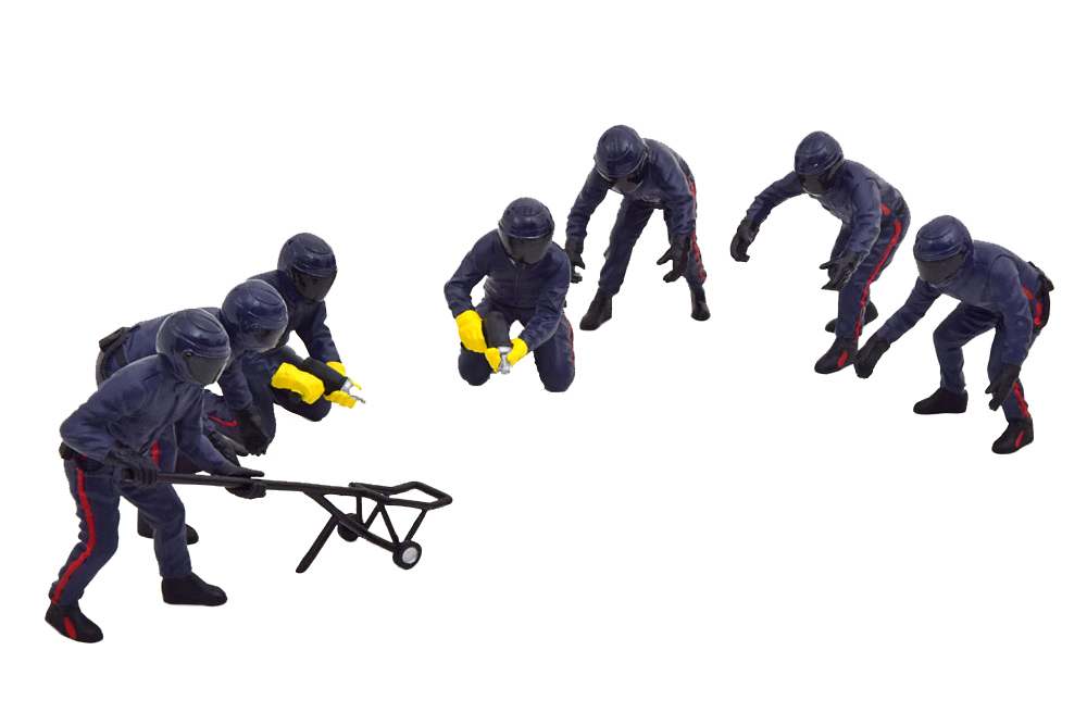 RED BULL CREW SET 7 FIGURINES WITH ACESSORIES WITH DECALS | RED BULL  НАБОР ИЗ 7-МИ ФИГУРОК МЕХАННИКОВ РЕД БУЛЛ 2022 С ДЕКАЛЯМИ