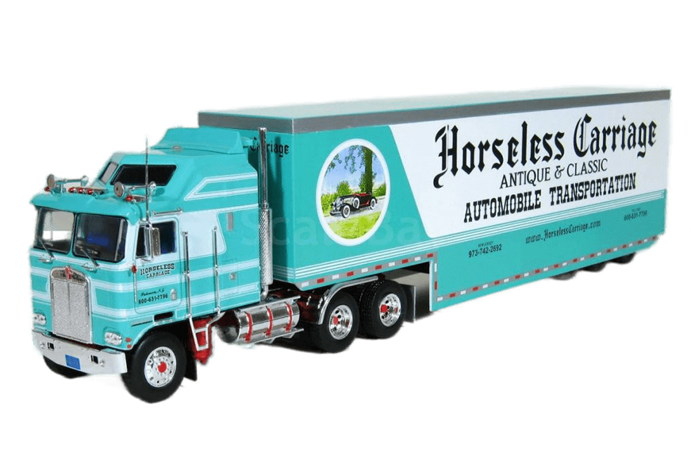 KENWORTH K100 AERODYNE HORSELESS CARRIAGE YEAR 1976 MINT GREEN / КЕНВОРТ К100 С ПРИЦЕПОМ