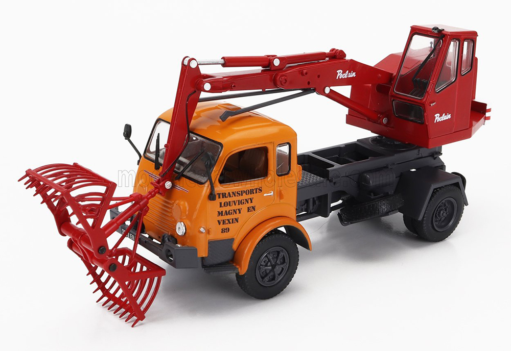 RENAULT R2142 TRUCK POCLINE GRUE TRANSPORTS LOUVIGNY MAGNY EN VEXIN 2-ASSI 1959 - WITHOUT CARD BOX - SENZA SCATOLA, ORANGE RED