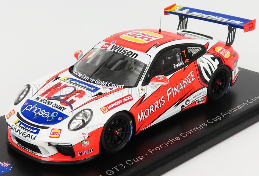 PORSCHE 911 991 GT3 N7 PORSCHE CARRERA CUP AUSTRALIAN CHAMPION (2018) J.EVANS, WHITE ORANGE