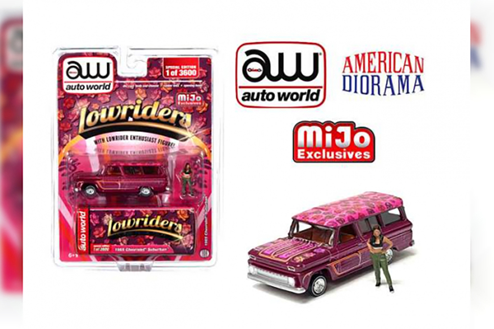 CHEVROLET SUBURBAN LOWRIDER WITH FIGURE 1965, PINK (ДЛИНА МОДЕЛИ 6-10 СМ)