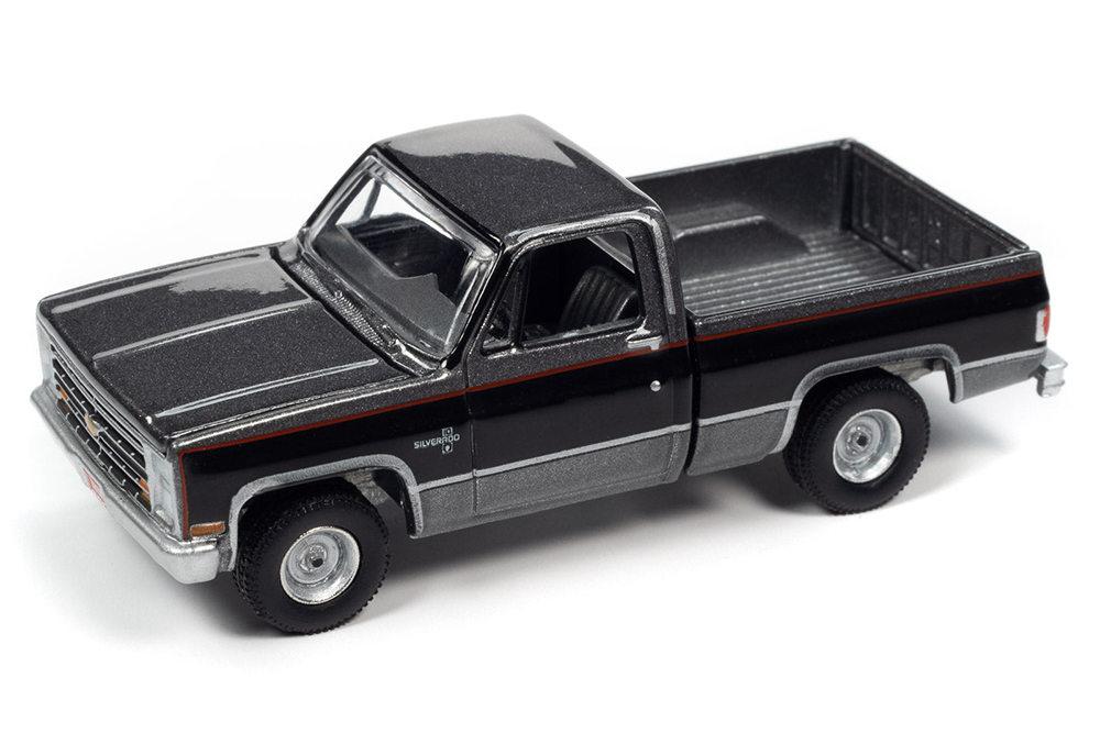 CHEVROLET SILVERADO 10 FLEETSIDE 1987 GREY POLY BODY COLOR WITH GLOSS BLACK CENTER SIDES (СЕРЫЙ С ЧЕРНЫМ) (ДЛИНА МОДЕЛИ 6-10 СМ)