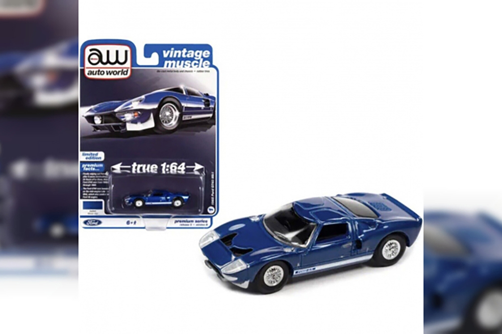FORD GT40 MK1 (1965), BLUE WITH WHITE FORD G.T. ROCKER STRIPE (ДЛИНА МОДЕЛИ 6-10 СМ)