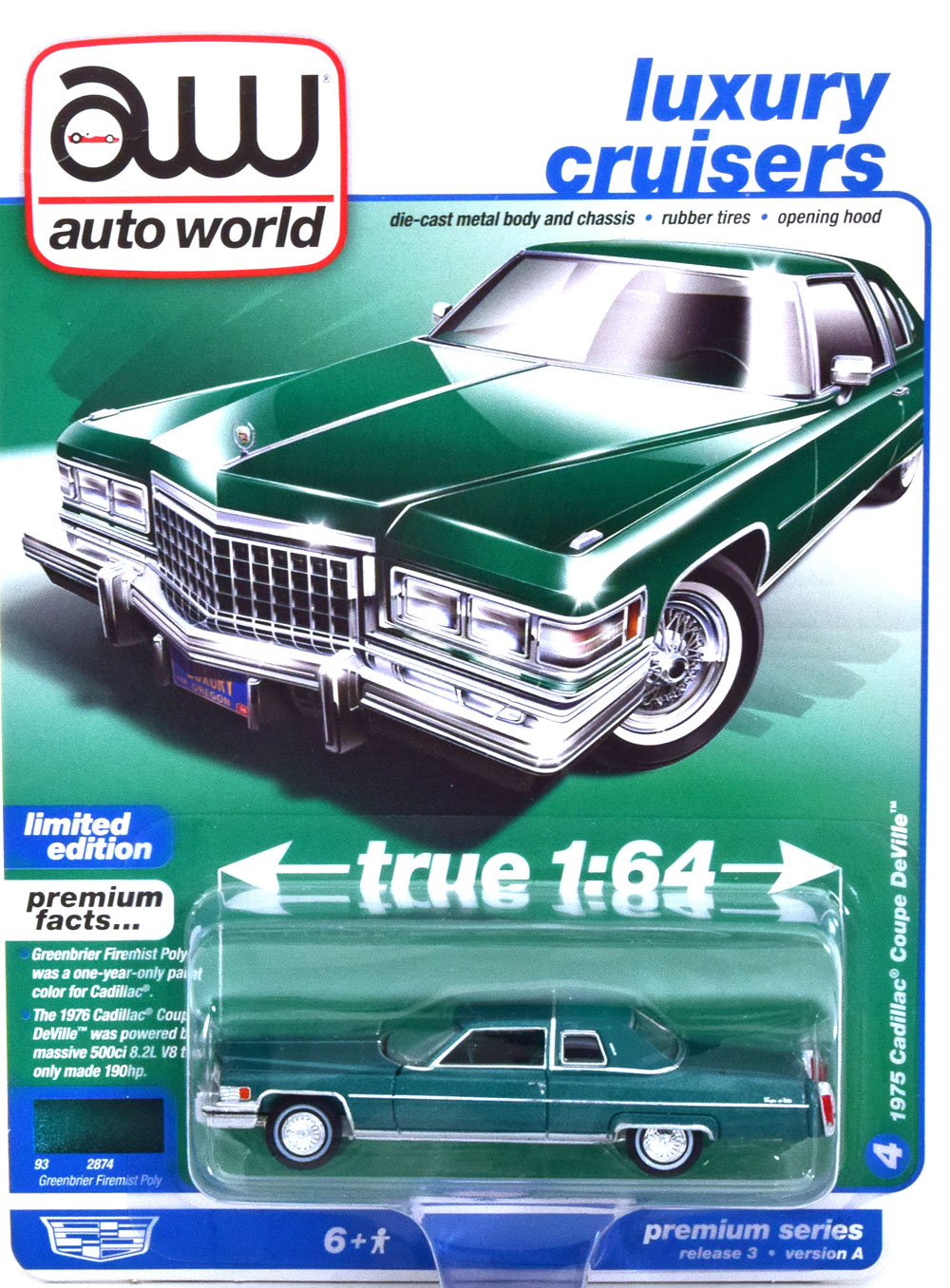CADILLAC COUPE DEVILLE 1975 GREENMETALLIC GREEN (ДЛИНА МОДЕЛИ 6-10 СМ)