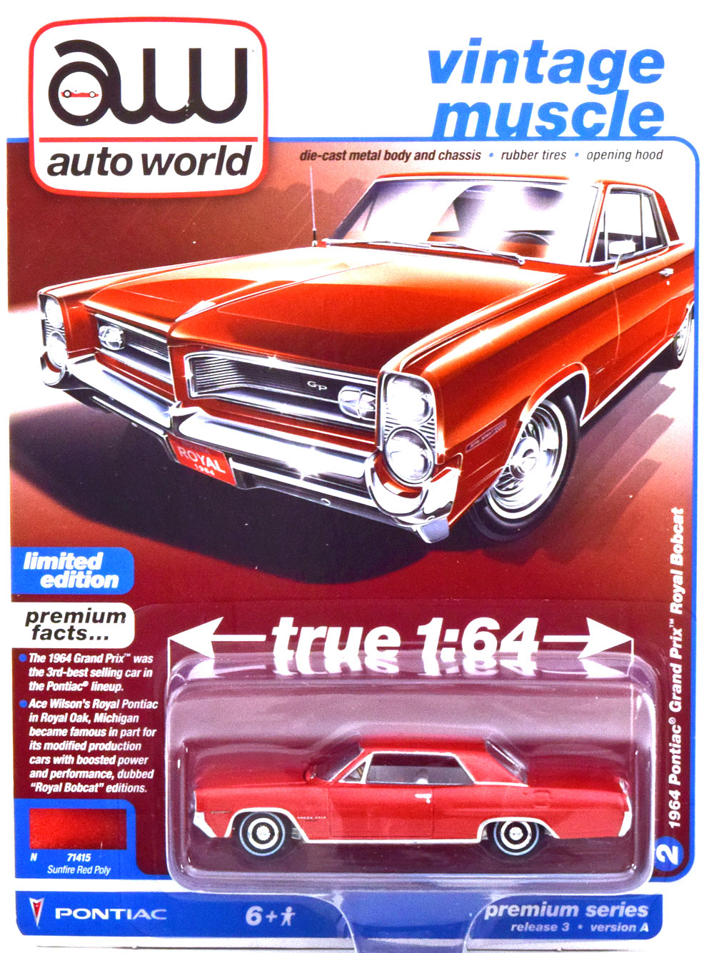 PONTIAC GRAND PRIX ROYAL BOBCAT 1964 REDMETALLIC (ДЛИНА МОДЕЛИ 6-10 СМ)