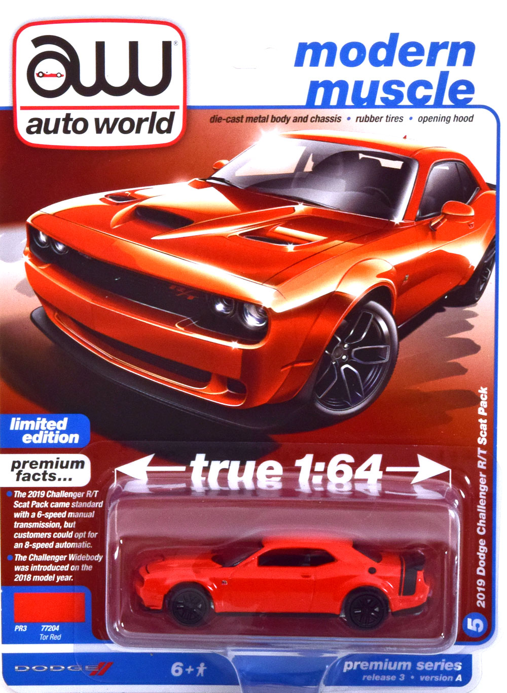 DODGE CHALLENGER R/T SCAT PACK 2019 RED BLACK (ДЛИНА МОДЕЛИ 6-10 СМ)