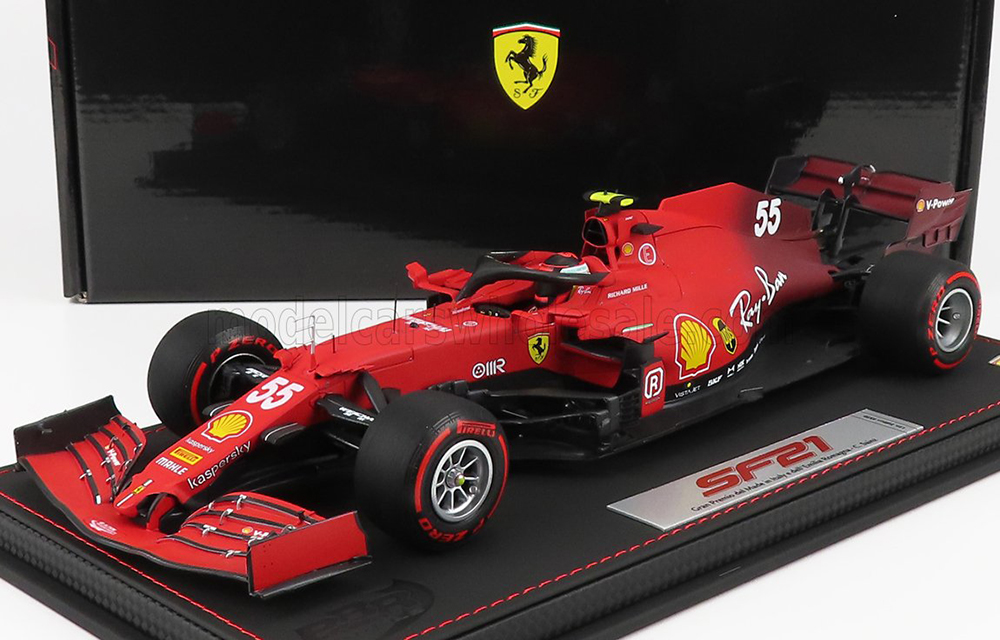 FERRARI F1 SF21  TEAM SCUDERIA FERRARI MISSION WINNOW N 55 5TH EMILIA ROMAGNA ITALY GP - SOFT RED TIRES 2021 CARLOS SAINZ JR. - CON VETRINA - WITH SHOWCASE, RED