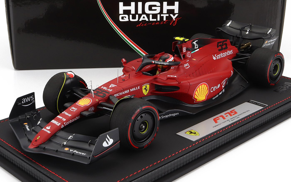 FERRARI F1-75 TEAM SCUDERIA FERRARI N 55 2ND BAHRAIN GP 2022 CARLOS SAINZ - CON VETRINA - WITH SHOWCASE, RED