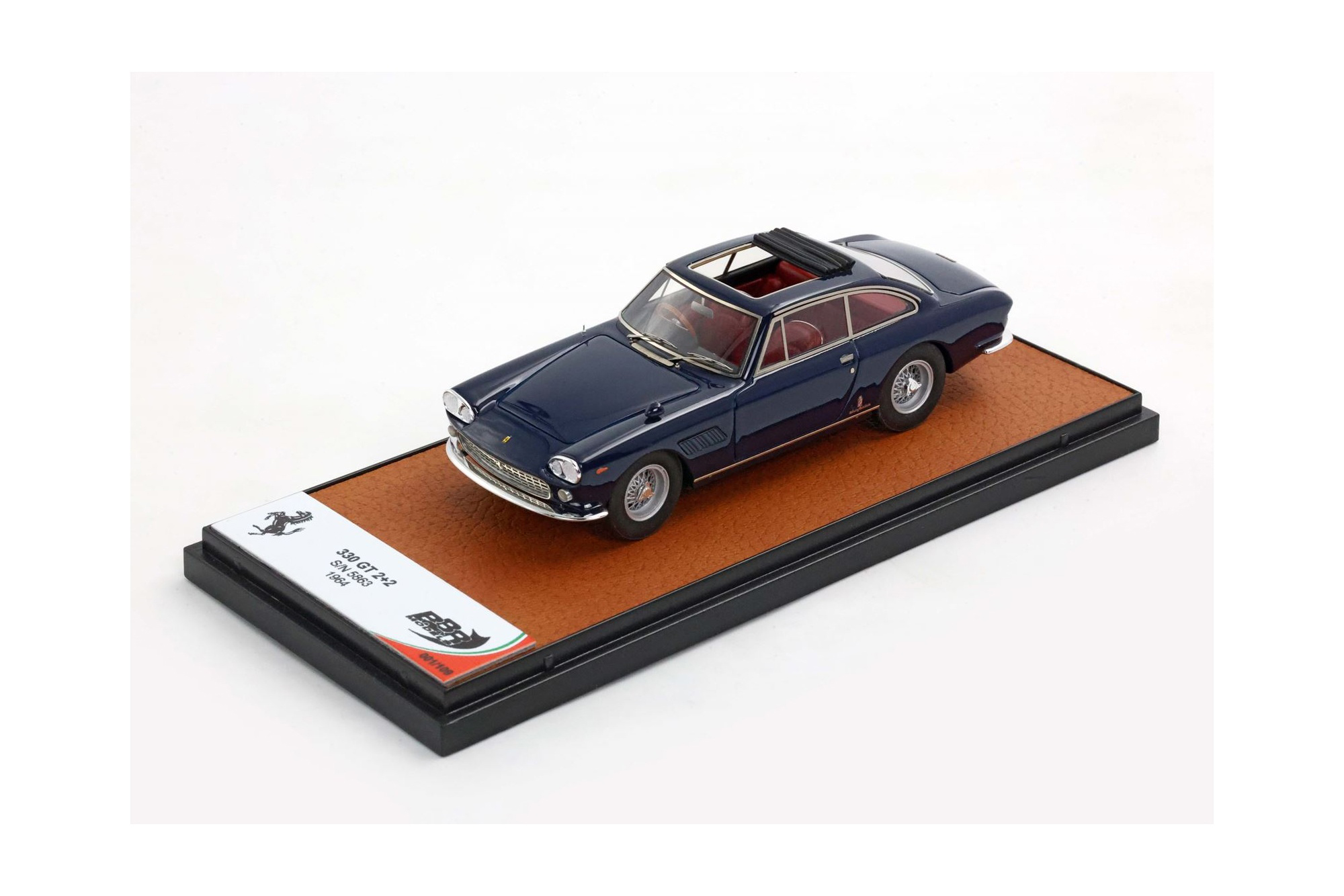 FERRARI 330 GT 2+2 TWINLIGHT AND OPEN ROOF BLU SCURO AND RED INTERIOR S/N 5863 / ФЕРРАРИ 330 ГТ 2+2 ТВИНЛИГХТ ОТКРЫТАЯ КРЫША СКУРО САЛОН С 1:43 КРАСНЫЙ
