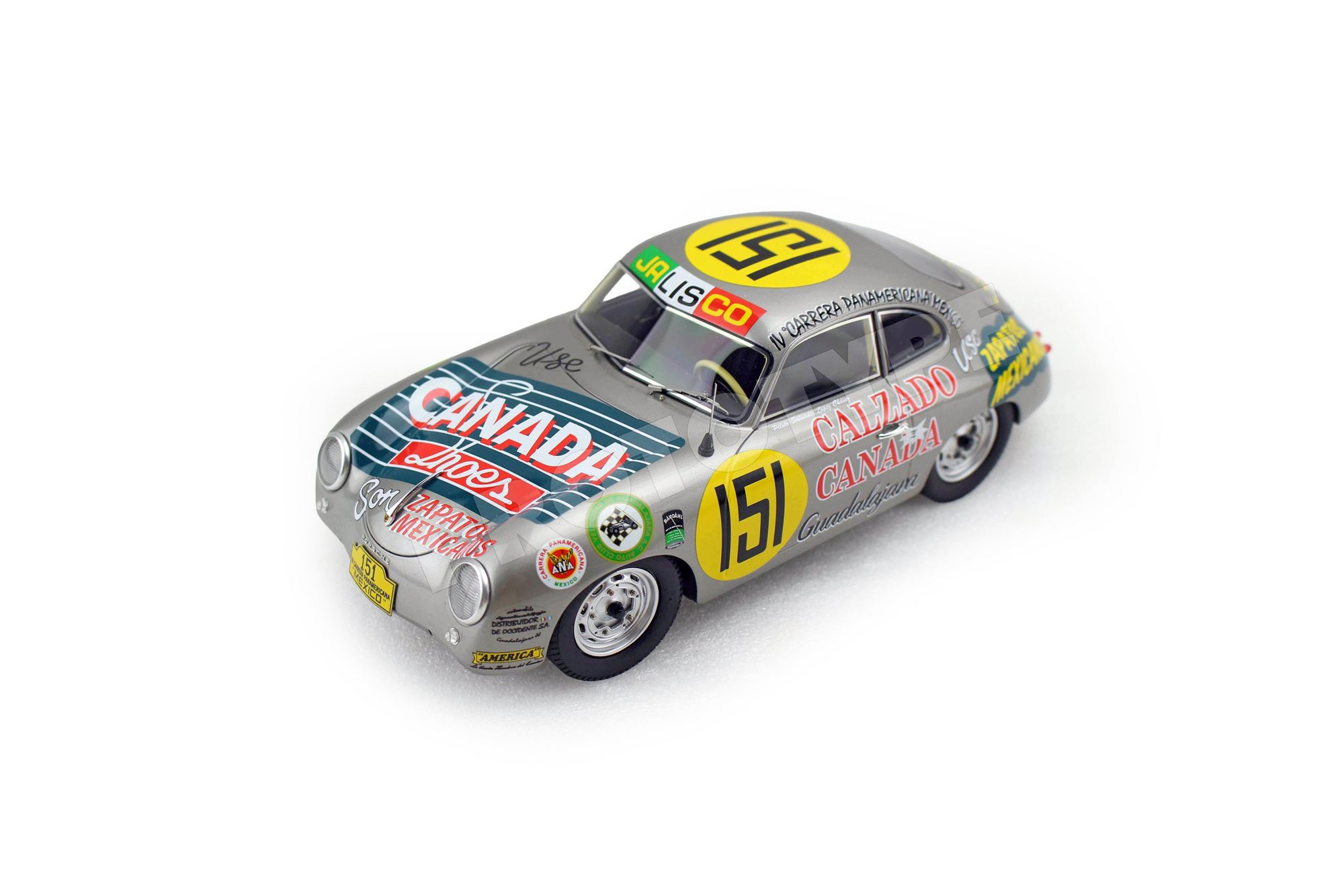 PORSCHE 356A - 4TH CARRERA PANAMERICANA 1954 CANADA SHOES CAR N151 / ПОРШЕ 356А 1954 1:18