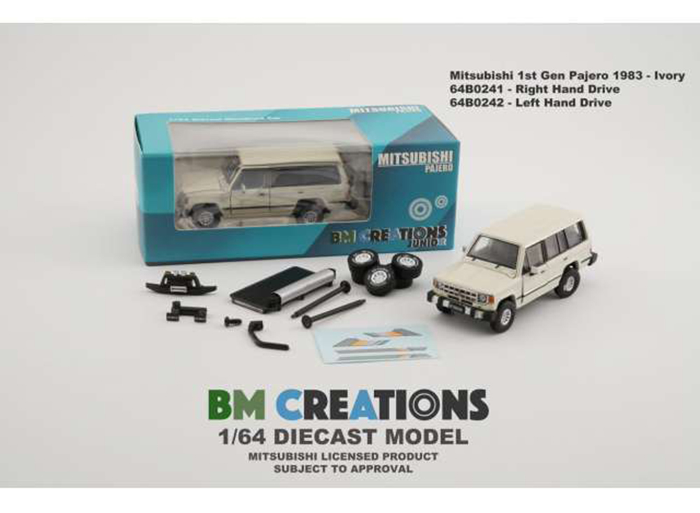 MITSUBISHI PAJERO I 1983 РУЛЬ СПРАВА, БЕЛЫЙ, С ДОПОЛНИТЕЛЬНЫМИ ДЕТАЛЯМИ (ДЛИНА МОДЕЛИ 6-10 СМ)