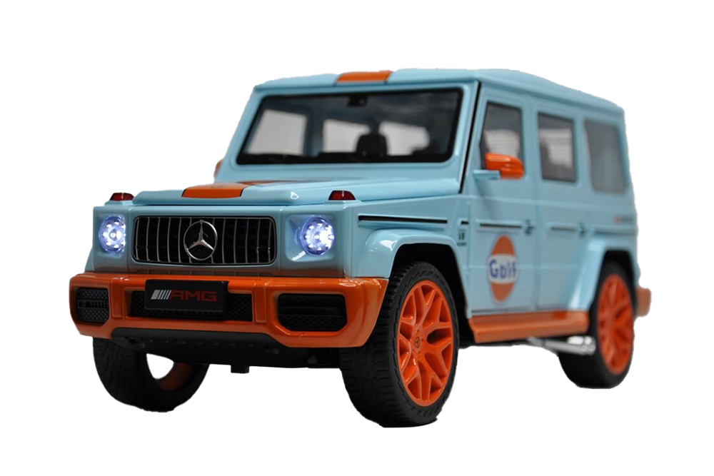 MERCEDES W463 G63 AMG G-CLASS 2017 GULF / МЕРСЕДЕС ГЕЛЕНДВАГЕН ГЕЛИК (ДЛИНА 28 СМ) СВЕТЯТСЯ ФАРЫ + ЗВУК (БЕЗ УПАКОВКИ - ТОЛЬКО МОДЕЛЬ)