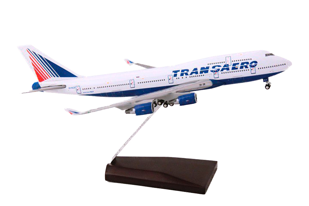 BOEING 747 TRANSAERO (47 CM LONG) / МОДЕЛЬ САМОЛЕТА БОИНГ 747 ТРАНСАЭРО С ПОДСВЕТКОЙ ИЛЛЮМИНАТОРОВ (ДЛИНА 47 СМ)