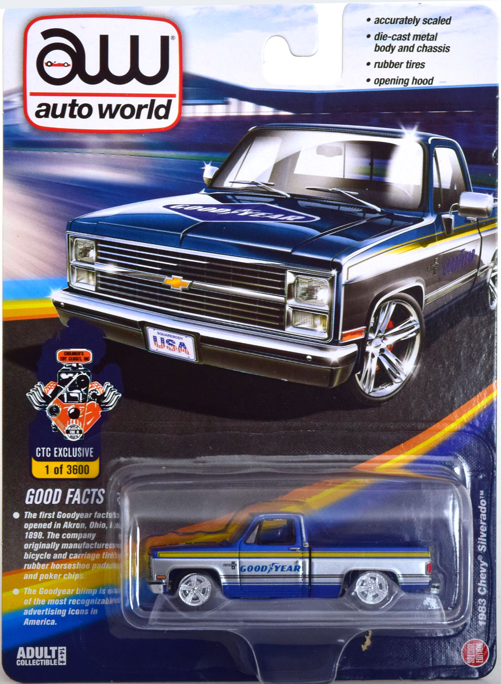 CHEVROLET SILVERADO PICK UP GOOD YEAR 1983 BLUE SILVER YELLOW (ДЛИНА МОДЕЛИ 6-10 СМ)