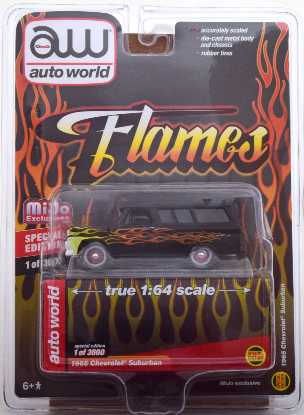 CHEVROLET SUBURBAN FLAMES 1965 MATT-BLACK (ДЛИНА МОДЕЛИ 6-10 СМ)