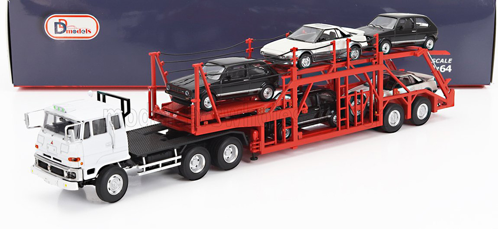 MITSUBISHI FUSO FV TRUCK CAR TRANSPORTER - CARS NOT INCLUDED, RED WHITE (ДЛИНА МОДЕЛИ 6-10 СМ)
