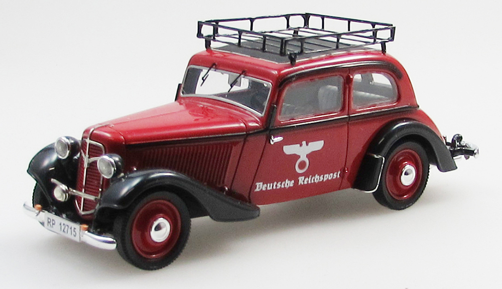 ADLER TRUMPF JUNIOR 2 DOOR SEDAN REICHPOST 1934-41, RED/BLACK