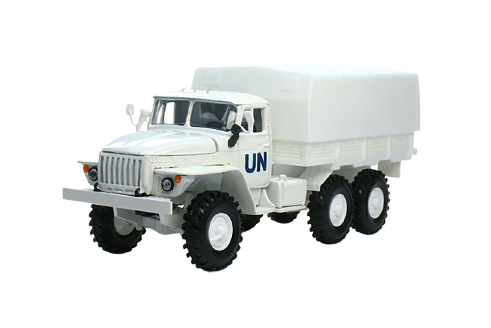 URALSKY TRUCK 4320 WITH TENT AND UN TITLE (USSR RUSSIAN TRUCK) | УРАЛЬСКИЙ ГРУЗОВИК 4320 С ТЕНТОМ И НАДПИСЬЮ ООН ЭЛЕКОН