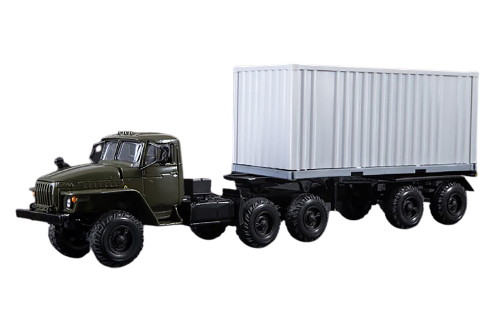 URALSKY TRUCK 44202 WITH CONTAINER (USSR RUSSIAN) GREEN | УРАЛЬСКИЙ ГРУЗОВИК 44202 (КАБИНА ХАКИ КОНТЕЙНЕР СЕРЫЙ) ЭЛЕКОН