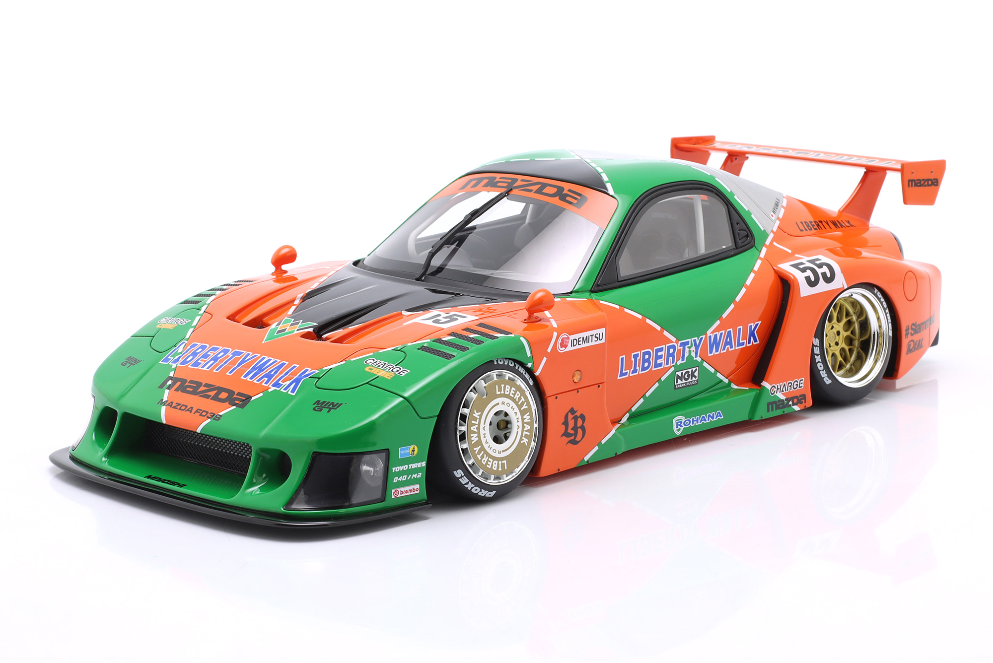 MAZDA RX-7 (FD3S) LB-SUPER SILHOUETTE 2024 RENOWN ORANGE / GREEN / МАЗДА RX-7 FD3S ЛБ-СУПЕР СИЛУЭТ РЕНОВН ОРАНЖЕВЫЙ ЗЕЛЕНЫЙ