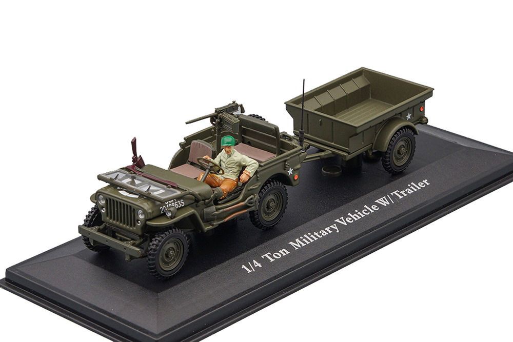 JEEP WILLYS 1/4 TON MILITARY VEHICLE WITH TRAILER / ДЖИП ВИЛЛИС С ПРИЦЕПОМ И ФИГУРКОЙ СОЛДАТА