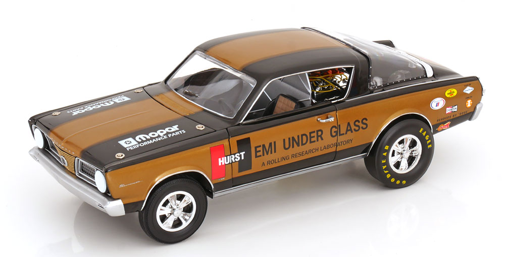 PLYMOUTH BARRACUDA HURST HEMI UNDER GLASS 1966 BLACK GOLDEN