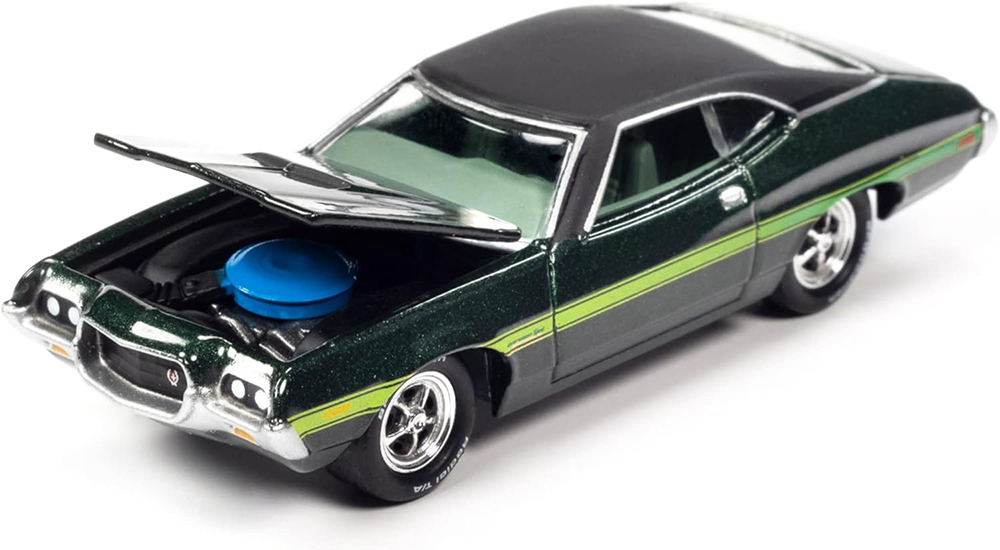 FORD GRAND TORINO SPORT 1972 ЗЕЛЕНЫЙ С ФИШКОЙ ДЛЯ ИГРЫ TRIVIAL PURSUIT (ДЛИНА МОДЕЛИ 6-10 СМ)