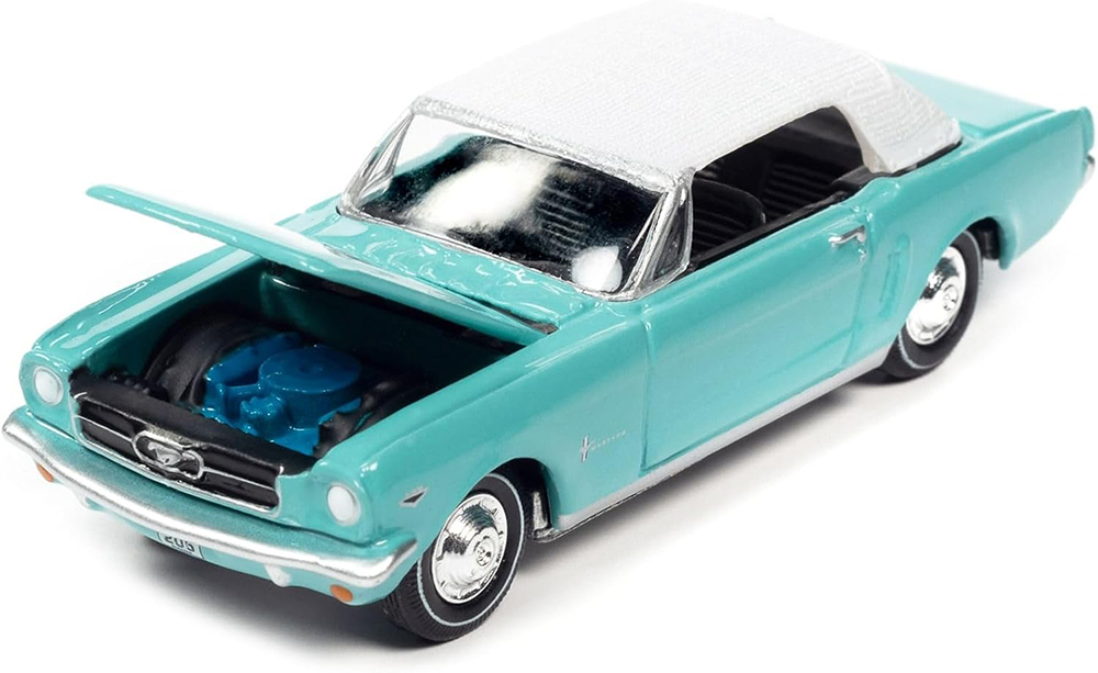 FORD MUSTANG 1965 БИРЮЗОВЫЙ С БЕЛЫМ ТЕНТОМ ИЗ ФИЛЬМА ДЖЕЙМС БОНД 007 THUNDERBALL (ДЛИНА МОДЕЛИ 6-10 СМ)