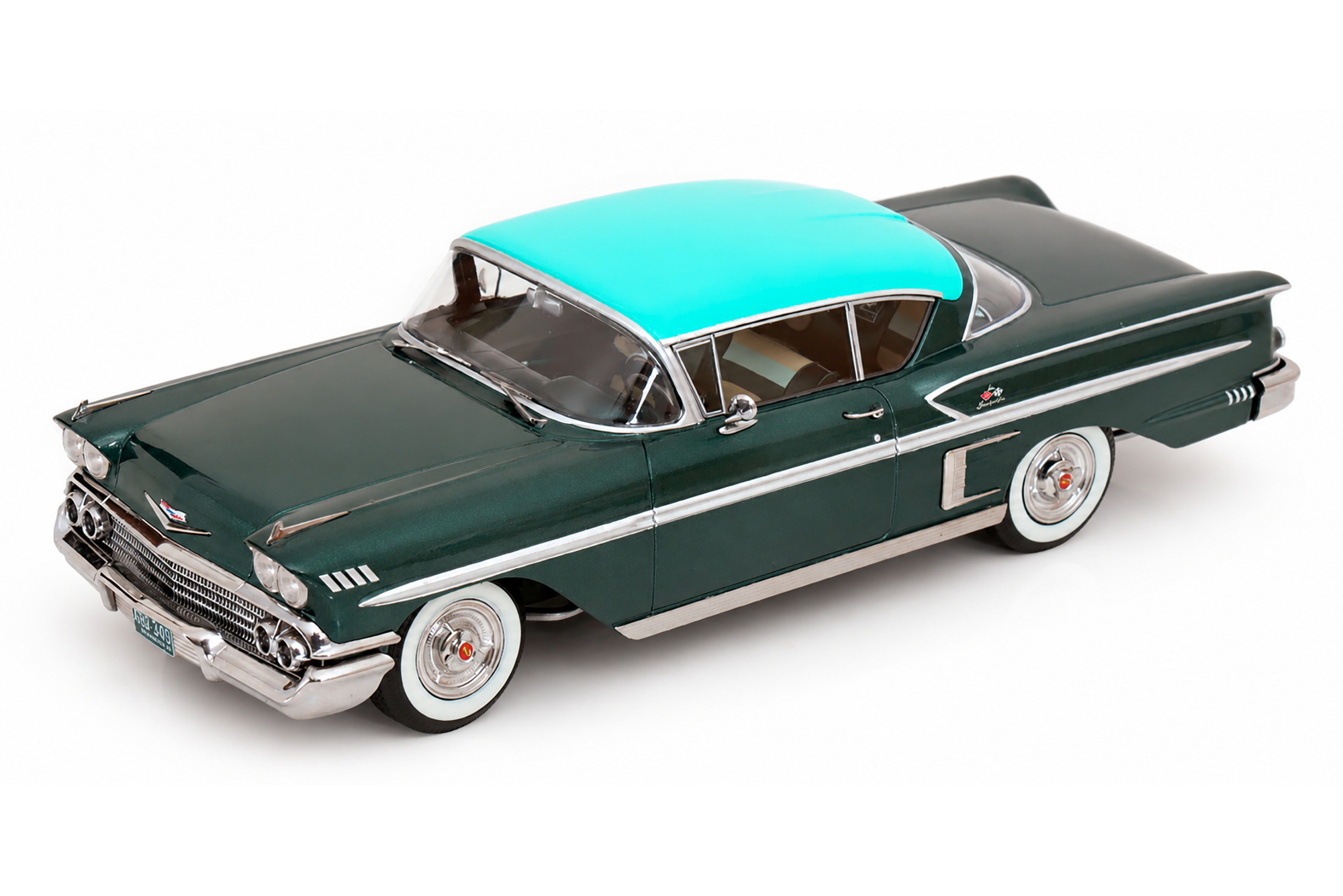 CHEVROLET BEL AIR IMPALA COUPE 1958 DARKGREEN-METALLIC LIGHTGREEN / ШЕВРОЛЕ БЕЛ ЭЙР ИМПАЛА КУПЕ 1958 ТЕМНО-ЗЕЛЕНЫЙ МЕТАЛЛИК СО СВЕТЛО-ЗЕЛЕНЫМ