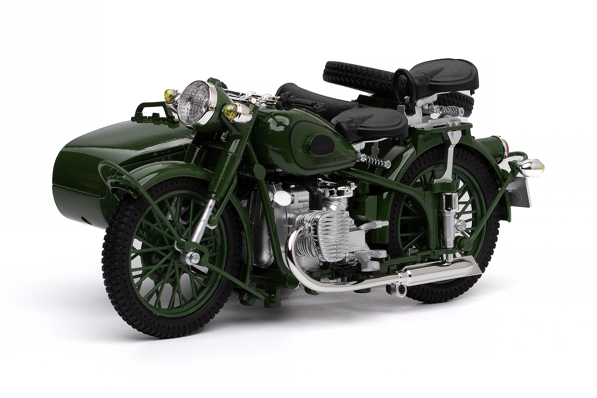ММЗ-72 (КОПИЯ БМВ R71) 1941-1960 СОВЕТСКИЙ ТЯЖЁЛЫЙ МОТОЦИКЛ ЗЕЛЕНЫЙ (ДЛИНА 24 СМ БЕЗ КАРТОННОГО БОКСА)