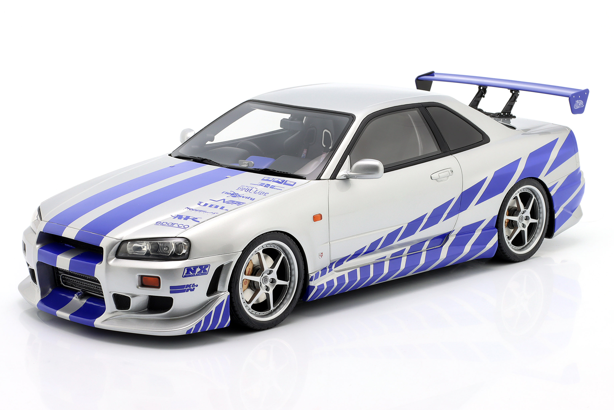 BRIAN'S NISSAN SKYLINE GT-R (R34) FILM 2 FAST 2 FURIOUS (2003) SILVER / BLUE / БРИАН НИССАН СКАЙЛАЙН ГТ-Р R34 ФИЛМ 2 ФАСТ ФУРИОУС СЕРЕБРИСТЫЙ СИНИЙ