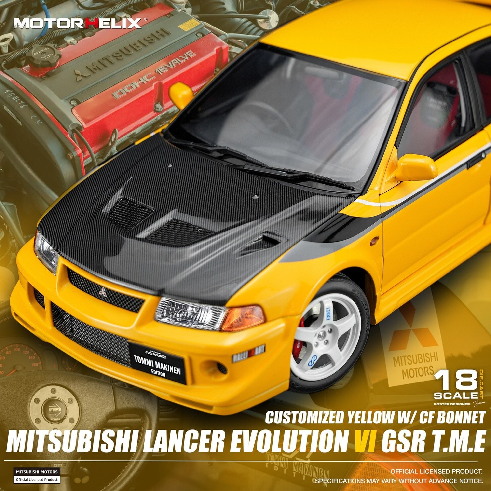 MITSUBISHI LACER EVOLUTION VI GSR T.M.E YELLOW/CF BONNET / МИЦУБИСИ LACER ЭВОЛЮШН VI GSR T.M.E ЖЕЛТЫЙ/CF BONNET