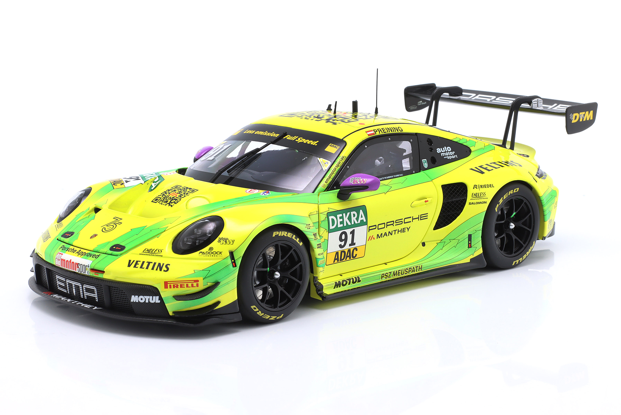 PORSCHE 911 GT3 R #91 WINNER NORISRING DTM CHAMPION 2023 PREINING MANTHEY GRELLO / ПОРШЕ 911 ГТ3 ПОБЕДИТЕЛЬ НОРИСРИНГ ДТМ ЧЕМПИОН ПРЕЙНИНГ MANTHEY ГРЕЛЛО