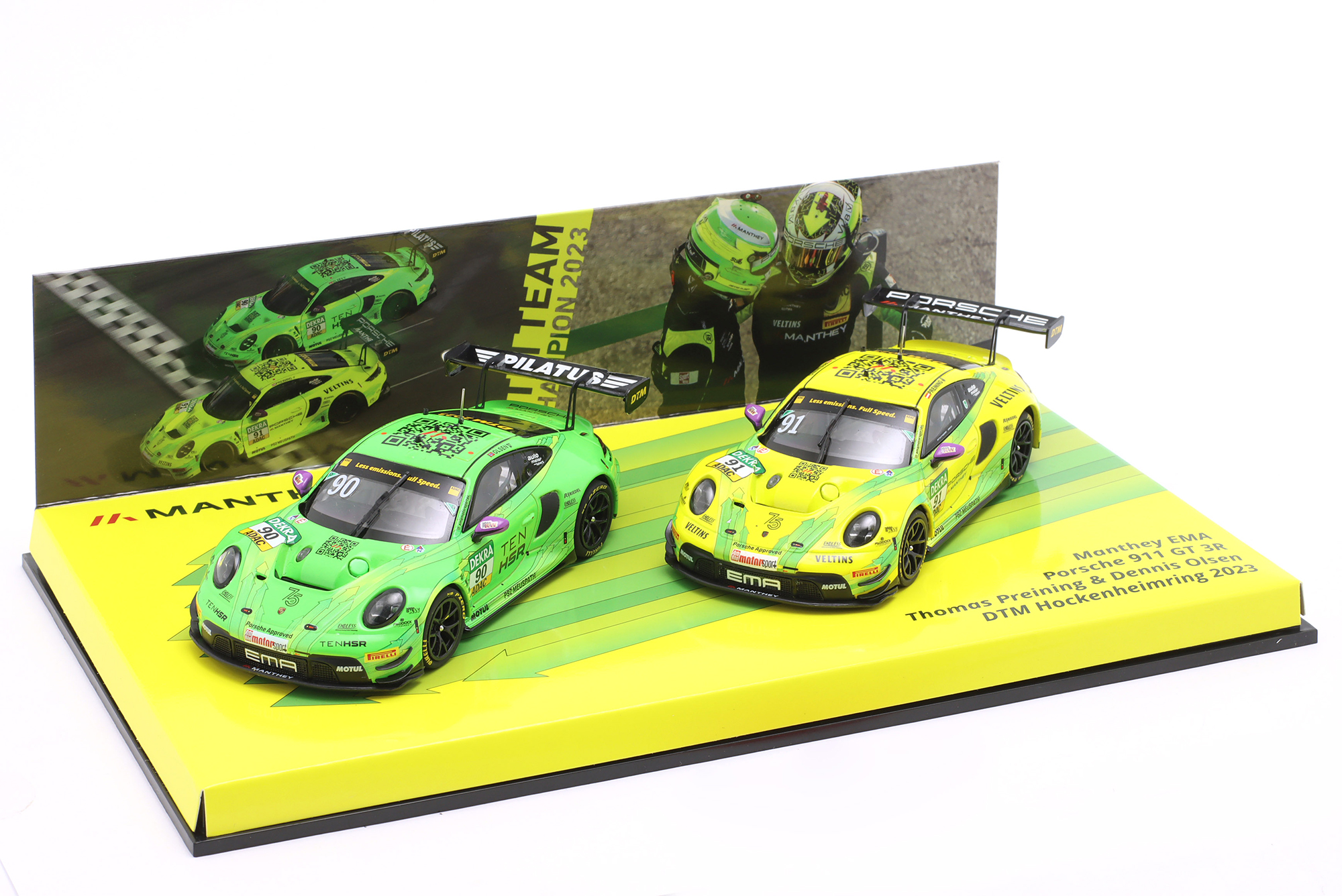 2-CAR SET PORSCHE 911 GT3 R #90 & #91 TEAM CHAMPION DTM 2023 MANTHEY / НАБОР ИЗ 2 МОДЕЛЕЙ ПОРШЕ 911 ГТ3 КОМАНДА ЧЕМПИОН ДТМ MANTHEY