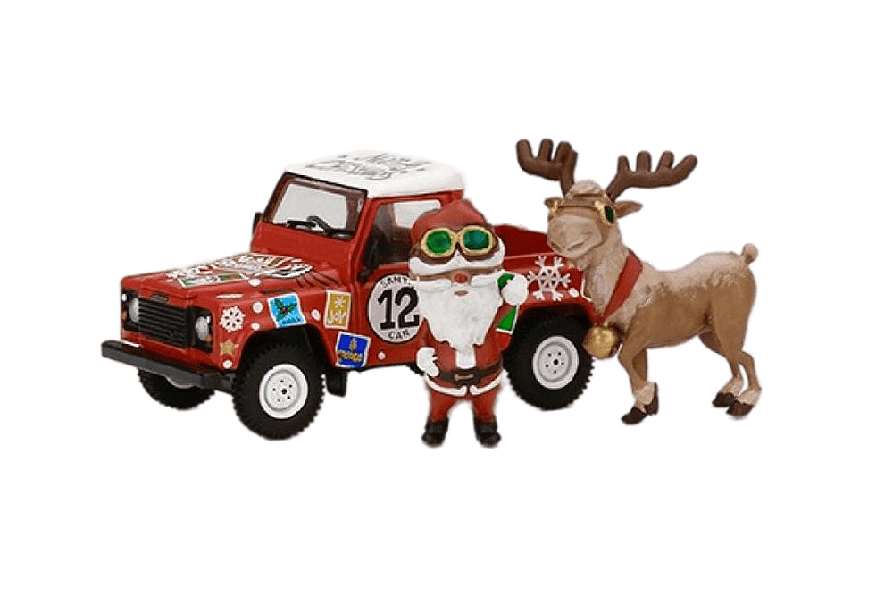 LAND ROVER DEFENDER 90 PICKUP 2021 CHRISTMAS EDITION / ЛЭНД РОВЕР ДИФЕНДЕР С 2-МЯ ФИГУРКАМИ (ДЛИНА МОДЕЛИ 6-10 СМ)