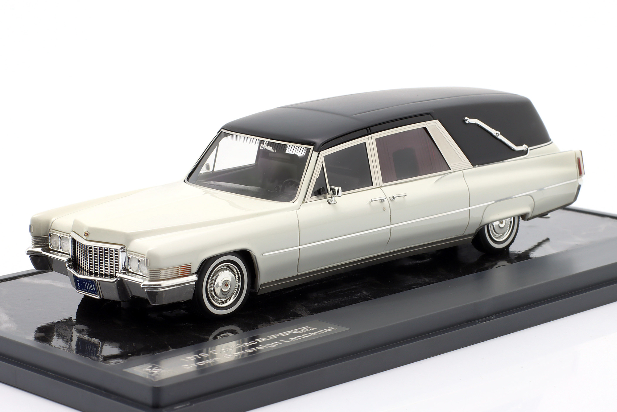 CADILLAC SUPERIOR CROWN SOVEREIGN LANDAULET FUNERAL CAR 1970 BLACK / WHITE / КАДИЛЛАК СУПЕРИОР КРОВН СОВЕРЕЙГН ЛАНДАУЛЕТ ФУНЕРАЛ АВТОМОБИЛЬ ЧЕРНЫЙ БЕЛЫЙ