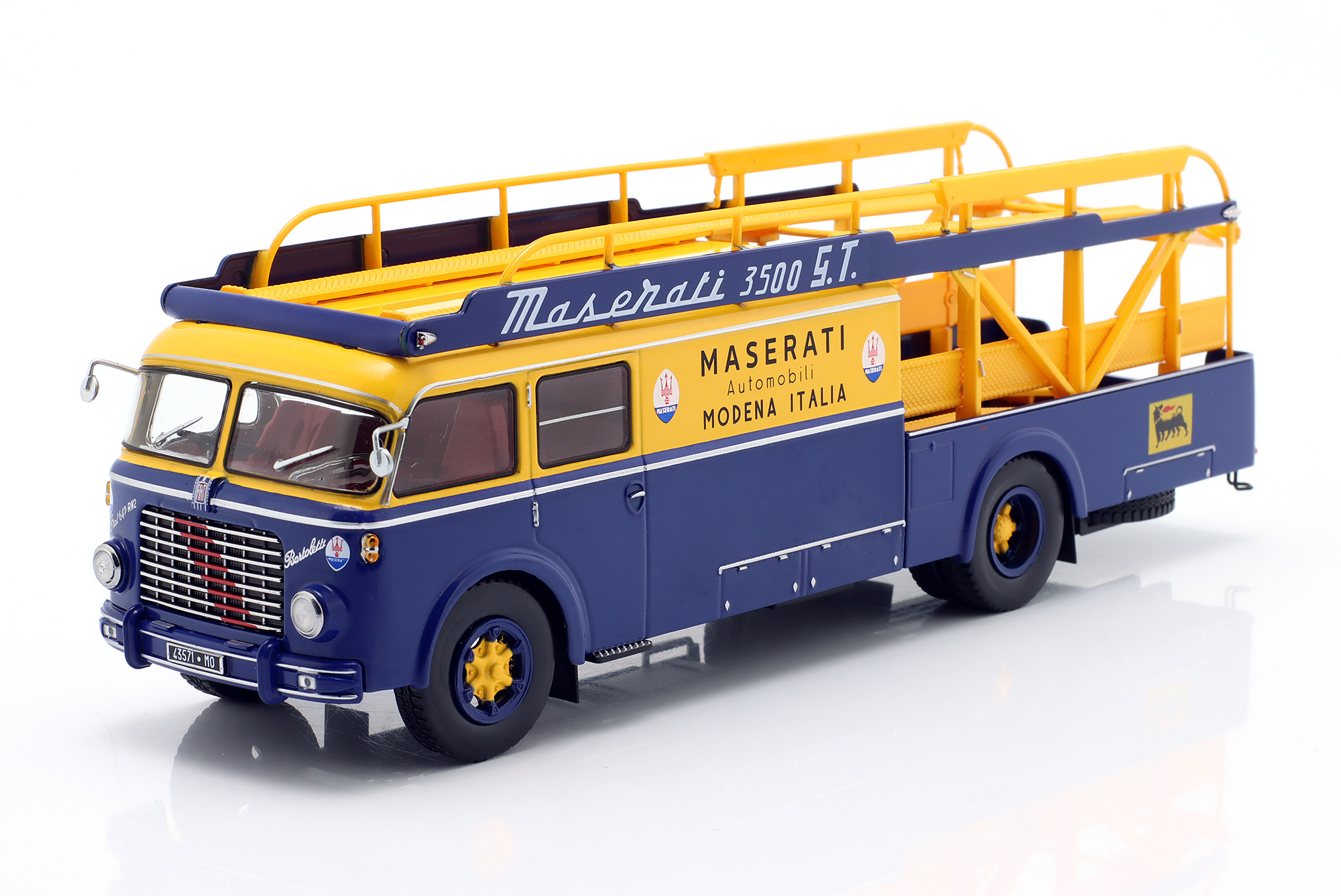 FIAT 642 RN2 BARTOLETTI MASERATI RACE CAR TRANSPORTER FORMULA 1 1957 BLUE / YELLOW / ФИАТ 642 RN2 БАРТОЛЕТТИ МАЗЕРАТИ АВТОВОЗ ГОНОЧНОЙ КОМАНДЫ ФОРМУЛА-1 СИНИЙ ЖЕЛТЫЙ
