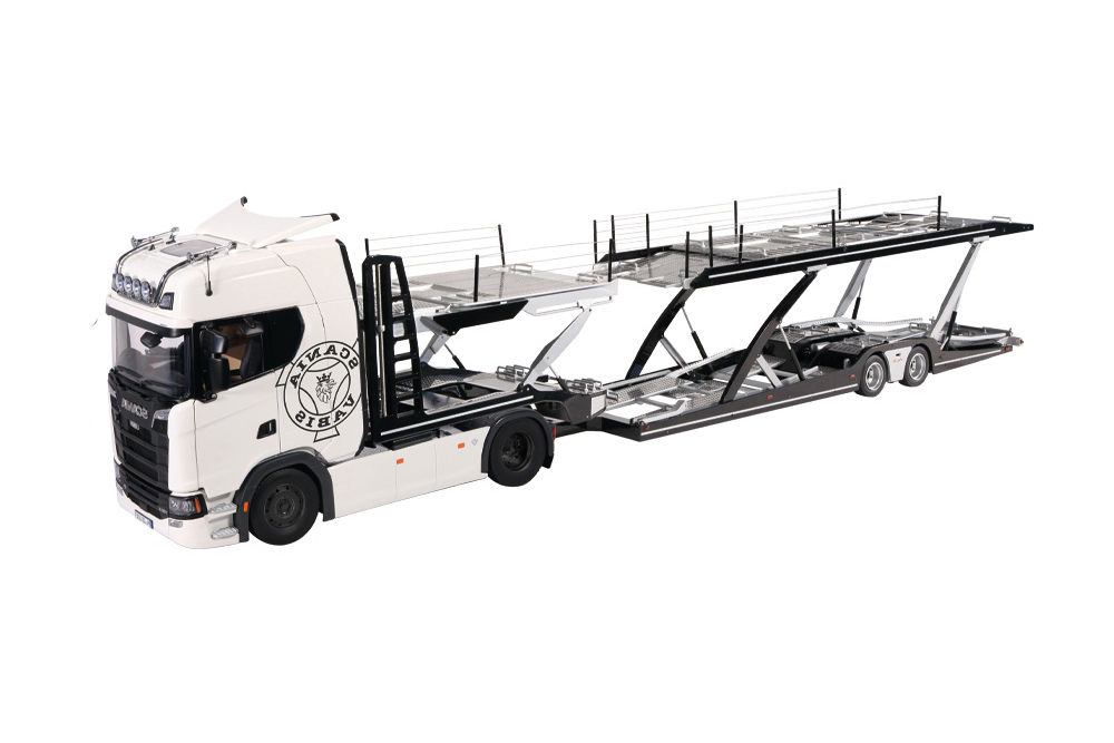 SCANIA 730S 4X2 V8 & LOHR CAR TRANSPORTER СОЧЛЕНЕННЫЙ АВТОВОЗ, БЕЛЫЙ С ЧЕРНЫМ