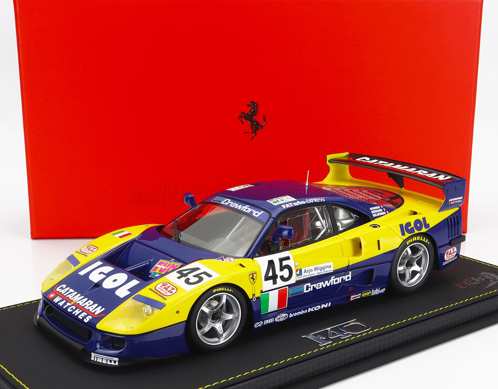 FERRARI F40 GTE 3.5L TURBO V8 TEAM ENNEA SRL IGOL N45 24H LE MANS (1996) J.M.GOUNON - E.BERNARD - P.BELMONDO, YELLOW BLUE