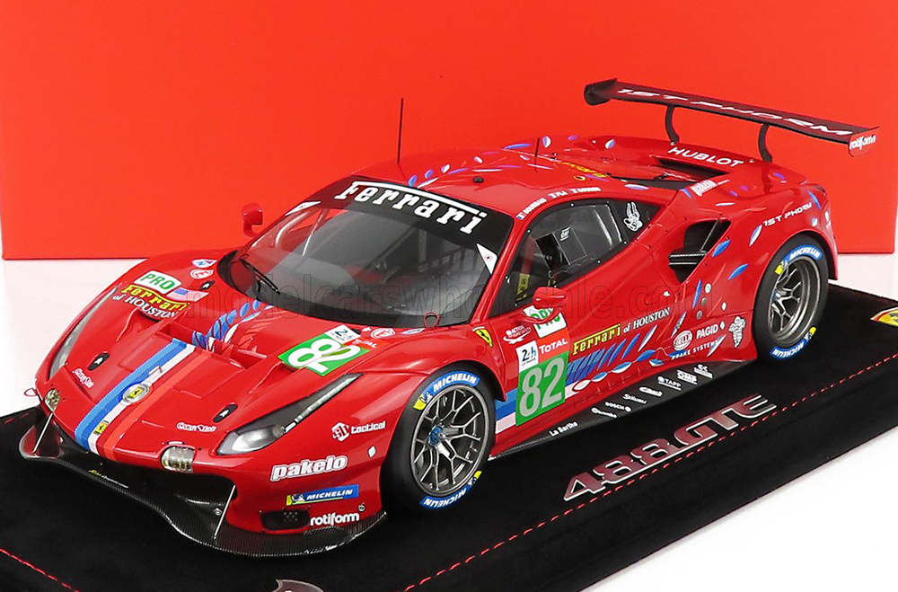 FERRARI 488 GTE EVO 3.9L TURBO V8 TEAM RISI N 82 LMGTE PRO CLASS 24H LE MANS (2020) S.BOURDAIS - J.GOUNON - O.PLA - CON VETRINA - WITH SHOWCASE, RED