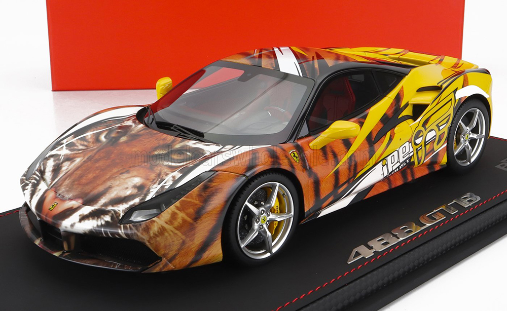 FERRARI 458 GTB IPE TIGER (2021) - CON VETRINA - WITH SHOWCASE, YELLOW ORANGE BLACK
