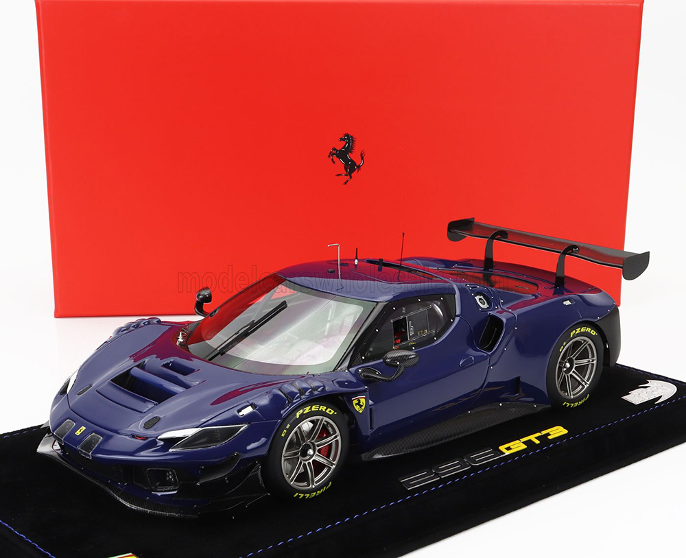 FERRARI 296 GT3 EVO 3.9L TURBO V8 N 0 (2022) - CON VETRINA - WITH SHOWCASE, BLU ELETTRICO - BLUE MET