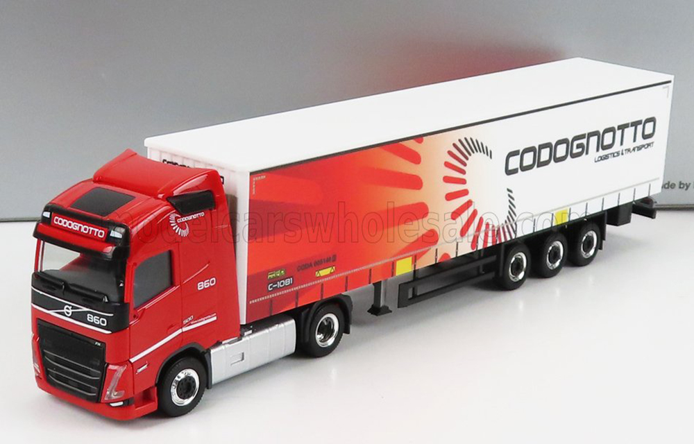 VOLVO FH4 500 TRUCK TELONATO CODOGNOTTO TRANSPORTS 2020, RED WHITE (ДЛИНА МОДЕЛИ 19 СМ)
